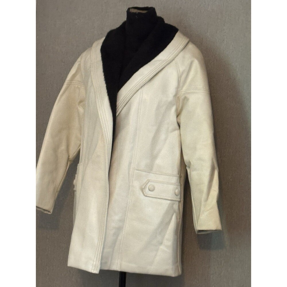 Vintage 60s Mod White Leather Jacket Mid Century Space Age Go-go Atomic Era